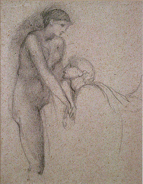 Wikioo.org - The Encyclopedia of Fine Arts - Painting, Artwork by Edward Coley Burne-Jones - Study for the Soul Attains Pygmalion and Galatea