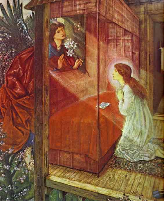 Wikoo.org - موسوعة الفنون الجميلة - اللوحة، العمل الفني Edward Coley Burne-Jones - The Annunciation. The Flower of God