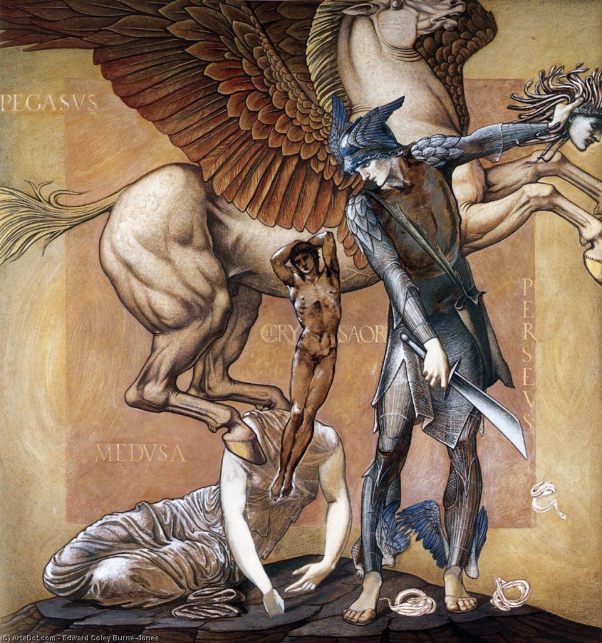 Wikioo.org - The Encyclopedia of Fine Arts - Painting, Artwork by Edward Coley Burne-Jones - The Birth of Pegasus and Chrysaor