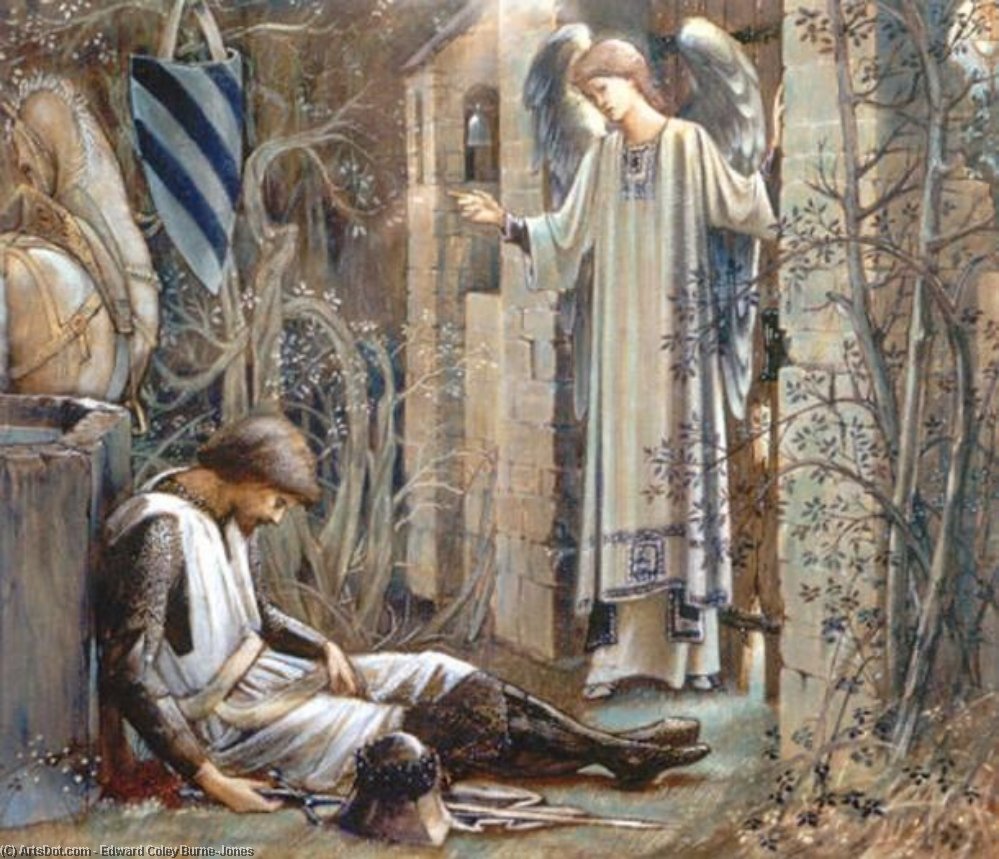 Wikoo.org - موسوعة الفنون الجميلة - اللوحة، العمل الفني Edward Coley Burne-Jones - The Earthly Paradise (Sir Lancelot at the Chapel of the Holy Grail)