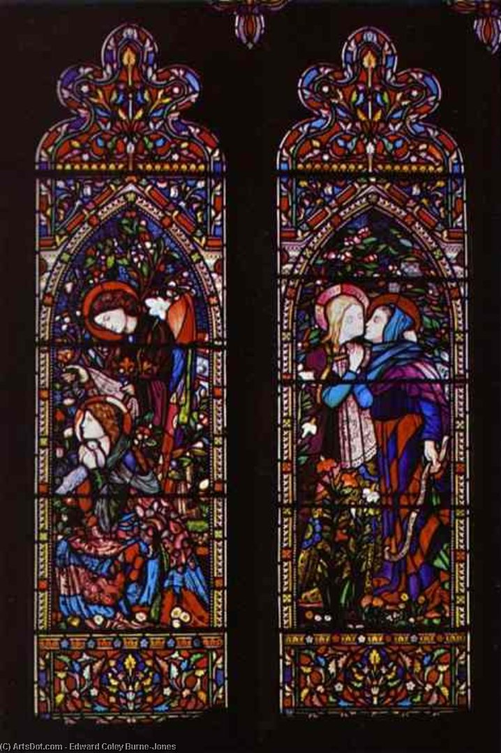 Wikoo.org - موسوعة الفنون الجميلة - اللوحة، العمل الفني Edward Coley Burne-Jones - the left-hand and centre panels of a three-light window at St. Columba's Church
