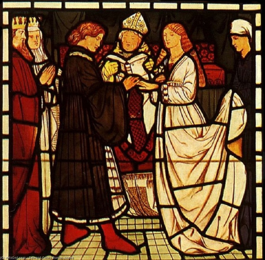 Wikoo.org - موسوعة الفنون الجميلة - اللوحة، العمل الفني Edward Coley Burne-Jones - The marriage of Tristram and Isoude Les Blanches Mains