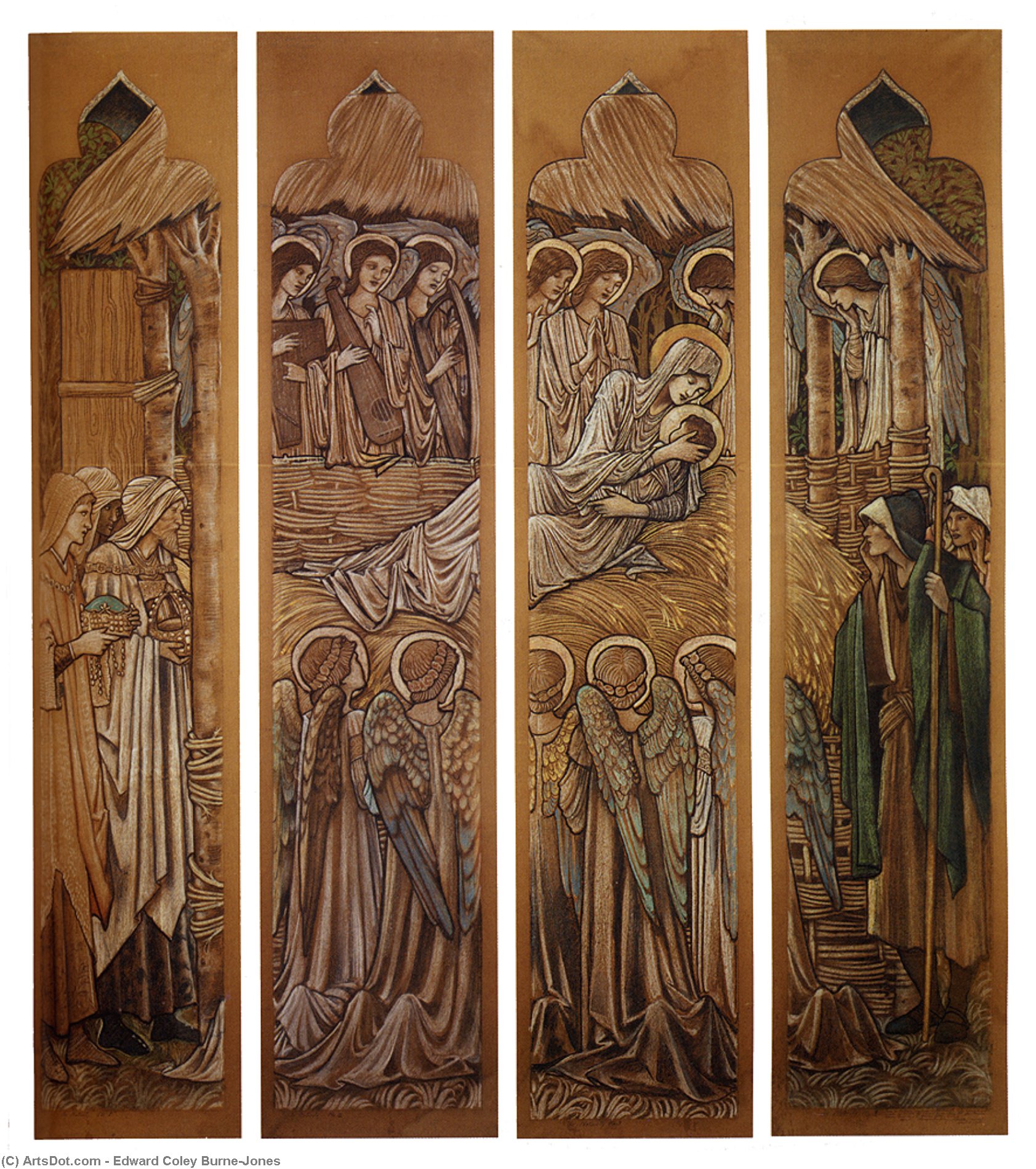 Wikioo.org - The Encyclopedia of Fine Arts - Painting, Artwork by Edward Coley Burne-Jones - The Nativity, For Stained Glass At St. David's Church, Hawarden
