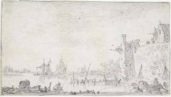 Wikioo.org - The Encyclopedia of Fine Arts - Painting, Artwork by Jan Van Goyen - A river scene 1