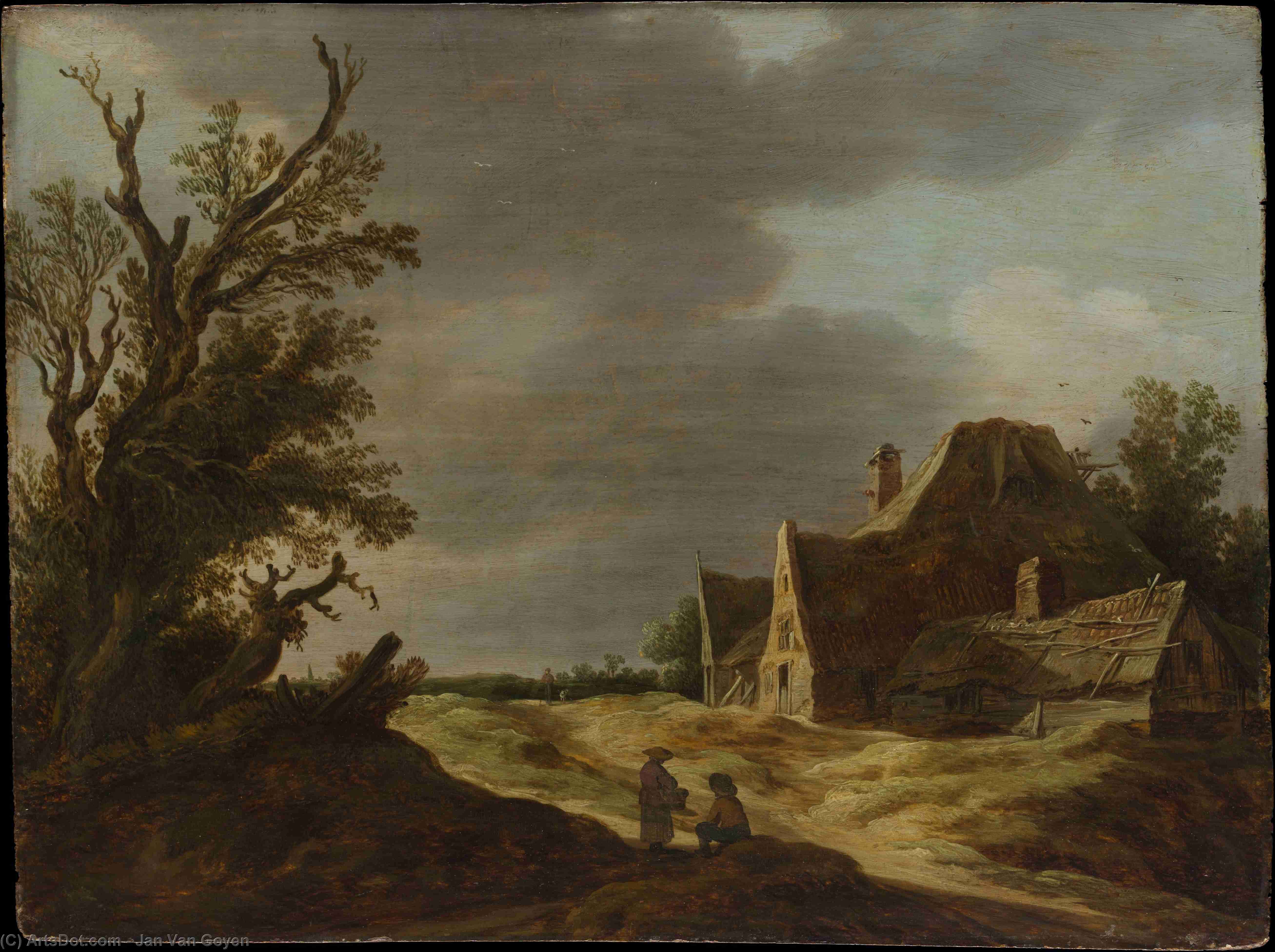 Wikioo.org - The Encyclopedia of Fine Arts - Painting, Artwork by Jan Van Goyen - Sandy Road with a Farmhouse