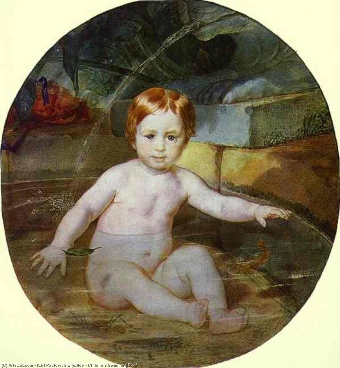 WikiOO.org - Εγκυκλοπαίδεια Καλών Τεχνών - Ζωγραφική, έργα τέχνης Karl Pavlovich Bryullov - Child in a Swimming Pool