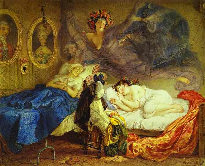 Wikioo.org - The Encyclopedia of Fine Arts - Painting, Artwork by Karl Pavlovich Bryullov - Dreams of Grandmother and Granddaughter
