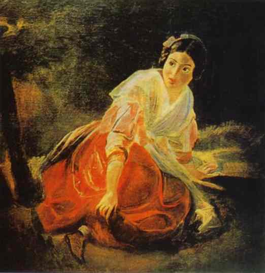 Wikioo.org - The Encyclopedia of Fine Arts - Painting, Artwork by Karl Pavlovich Bryullov - Girl in a Forest