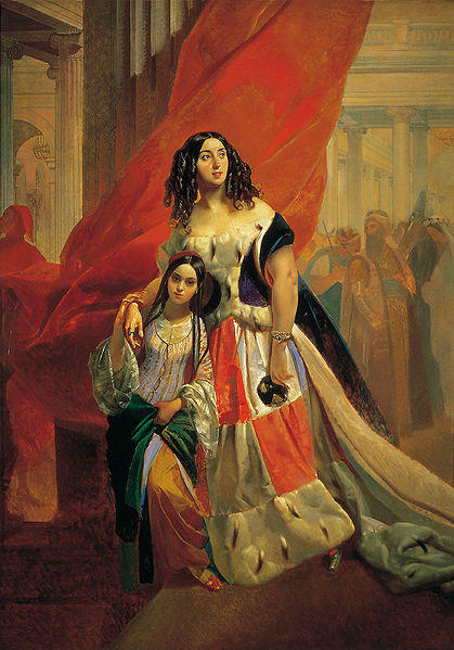 Wikioo.org - The Encyclopedia of Fine Arts - Painting, Artwork by Karl Pavlovich Bryullov - Portrait of Countess Yulia Samoilova with her daughter Amazilia Paccini