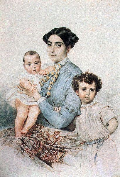 Wikioo.org - The Encyclopedia of Fine Arts - Painting, Artwork by Karl Pavlovich Bryullov - Portrait of Teresa Michele Tittoni with his sons