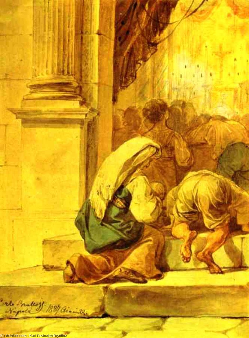 Wikioo.org - สารานุกรมวิจิตรศิลป์ - จิตรกรรม Karl Pavlovich Bryullov - Scene at the Entrance of a Cathedral