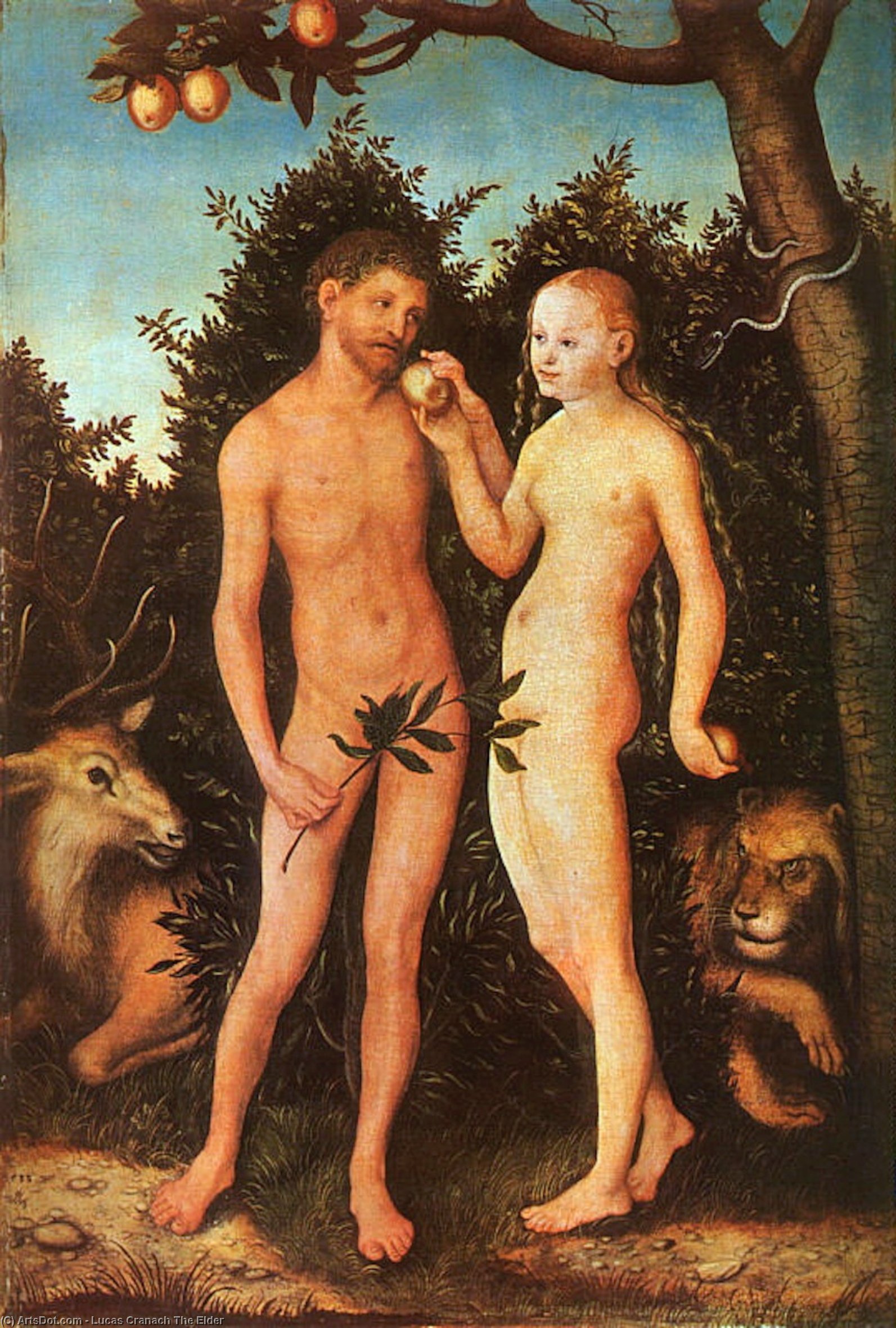 Wikoo.org - موسوعة الفنون الجميلة - اللوحة، العمل الفني Lucas Cranach The Elder - Adam and Eve