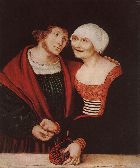 Wikioo.org - The Encyclopedia of Fine Arts - Painting, Artwork by Lucas Cranach The Elder - Amorous Old Woman and Young Man