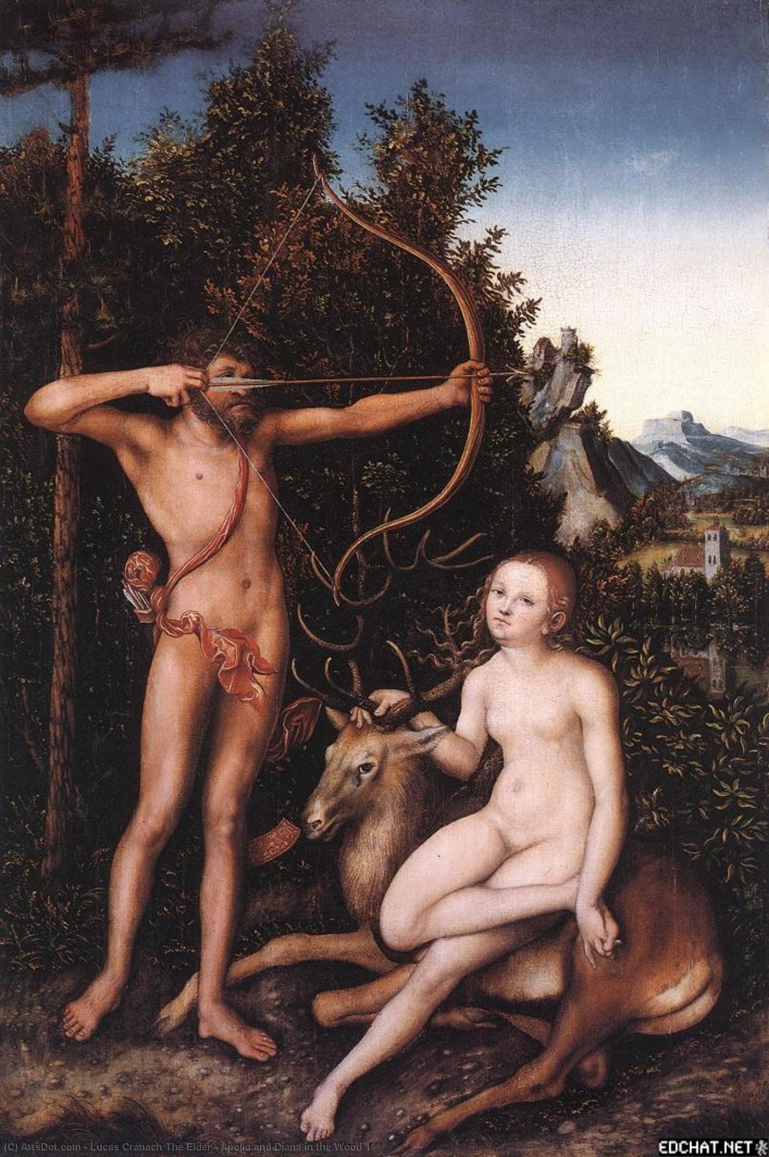 Wikoo.org - موسوعة الفنون الجميلة - اللوحة، العمل الفني Lucas Cranach The Elder - Apollo and Diana in the Wood 1