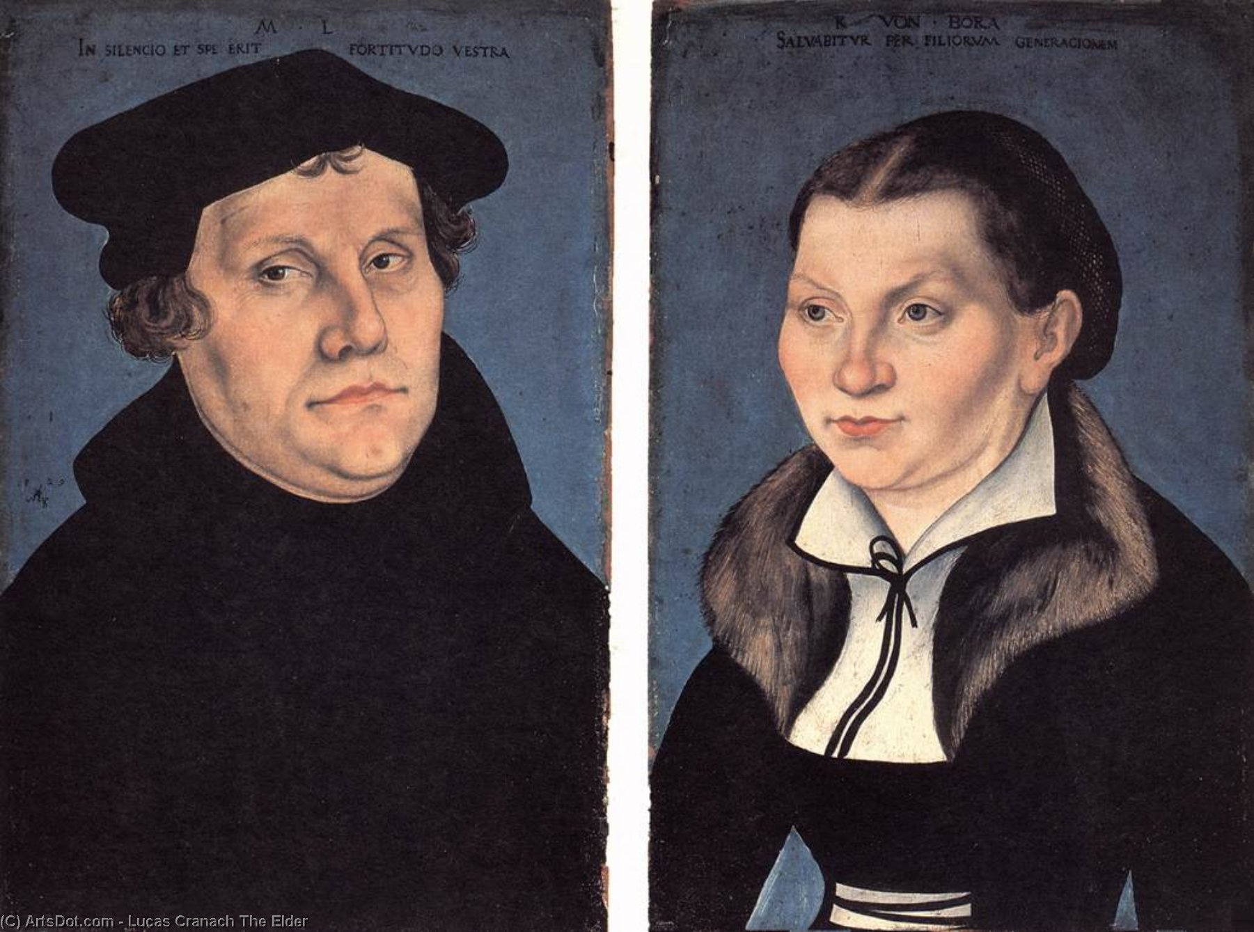 Wikoo.org - موسوعة الفنون الجميلة - اللوحة، العمل الفني Lucas Cranach The Elder - Diptych with the Portraits of Luther and his Wife