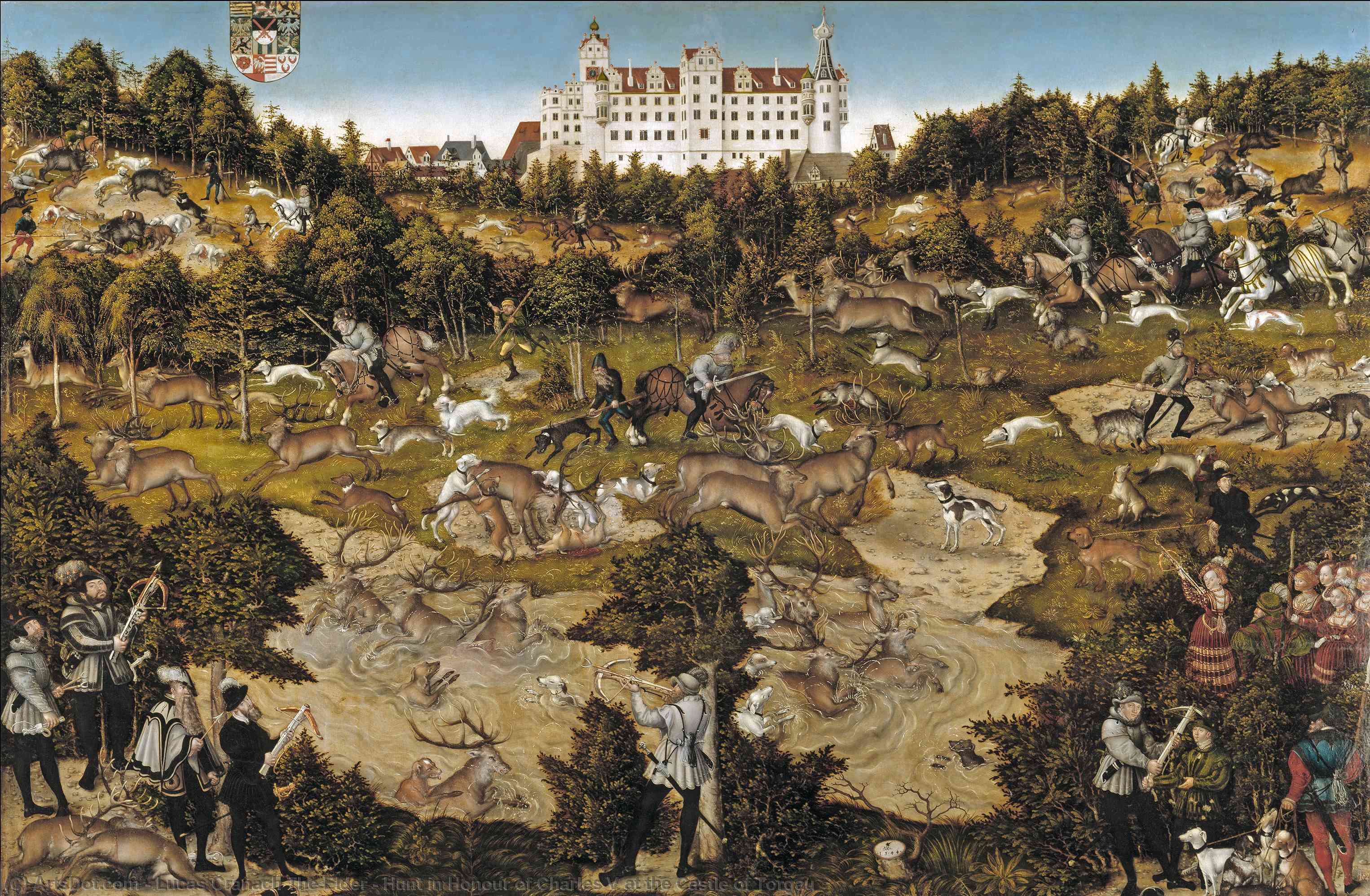 Wikioo.org - The Encyclopedia of Fine Arts - Painting, Artwork by Lucas Cranach The Elder - Hunt in Honour of Charles V at the Castle of Torgau