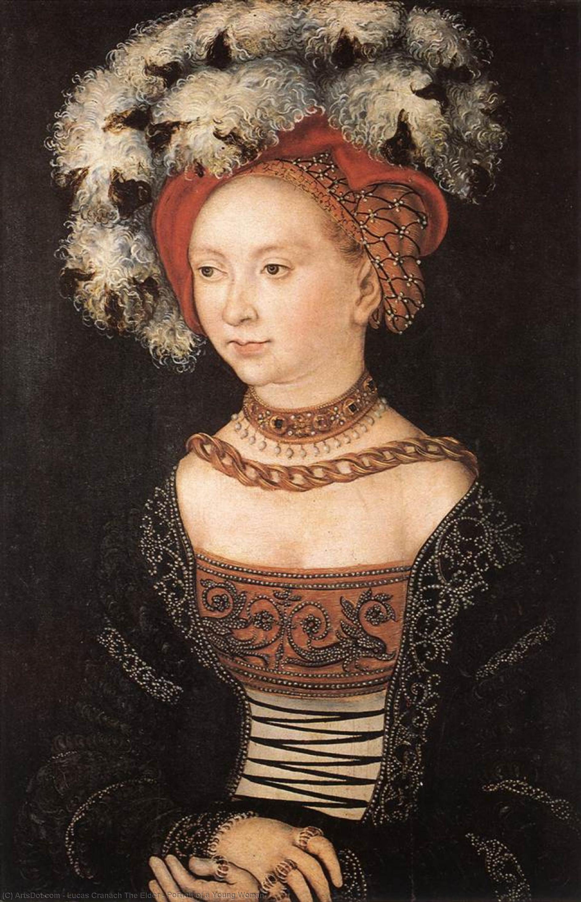 Wikoo.org - موسوعة الفنون الجميلة - اللوحة، العمل الفني Lucas Cranach The Elder - Portrait of a Young Woman