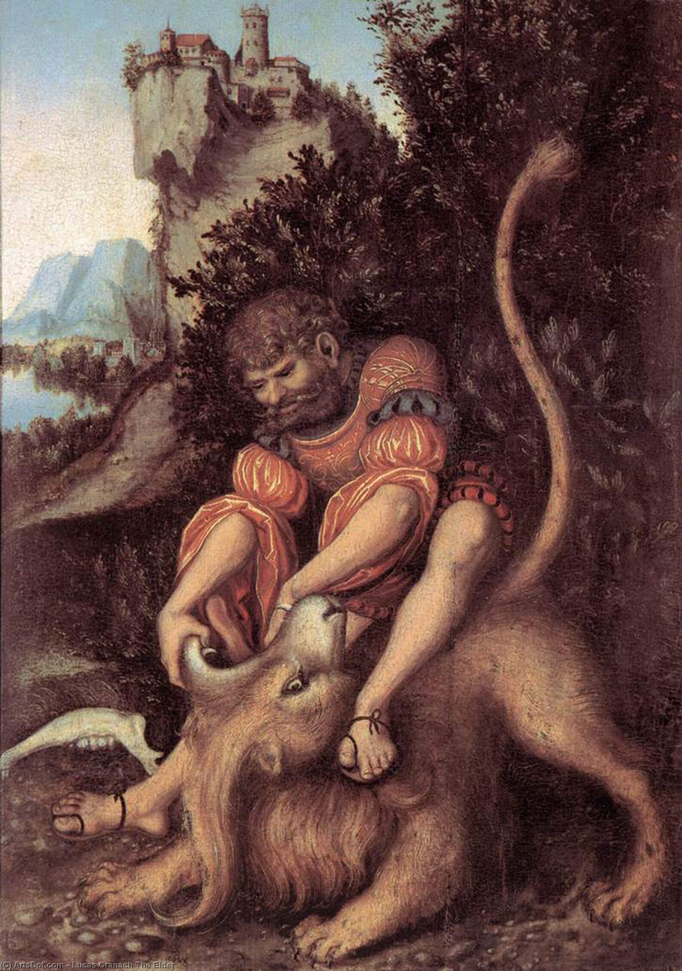 Wikioo.org - The Encyclopedia of Fine Arts - Painting, Artwork by Lucas Cranach The Elder - Samson's Fight with the Lion