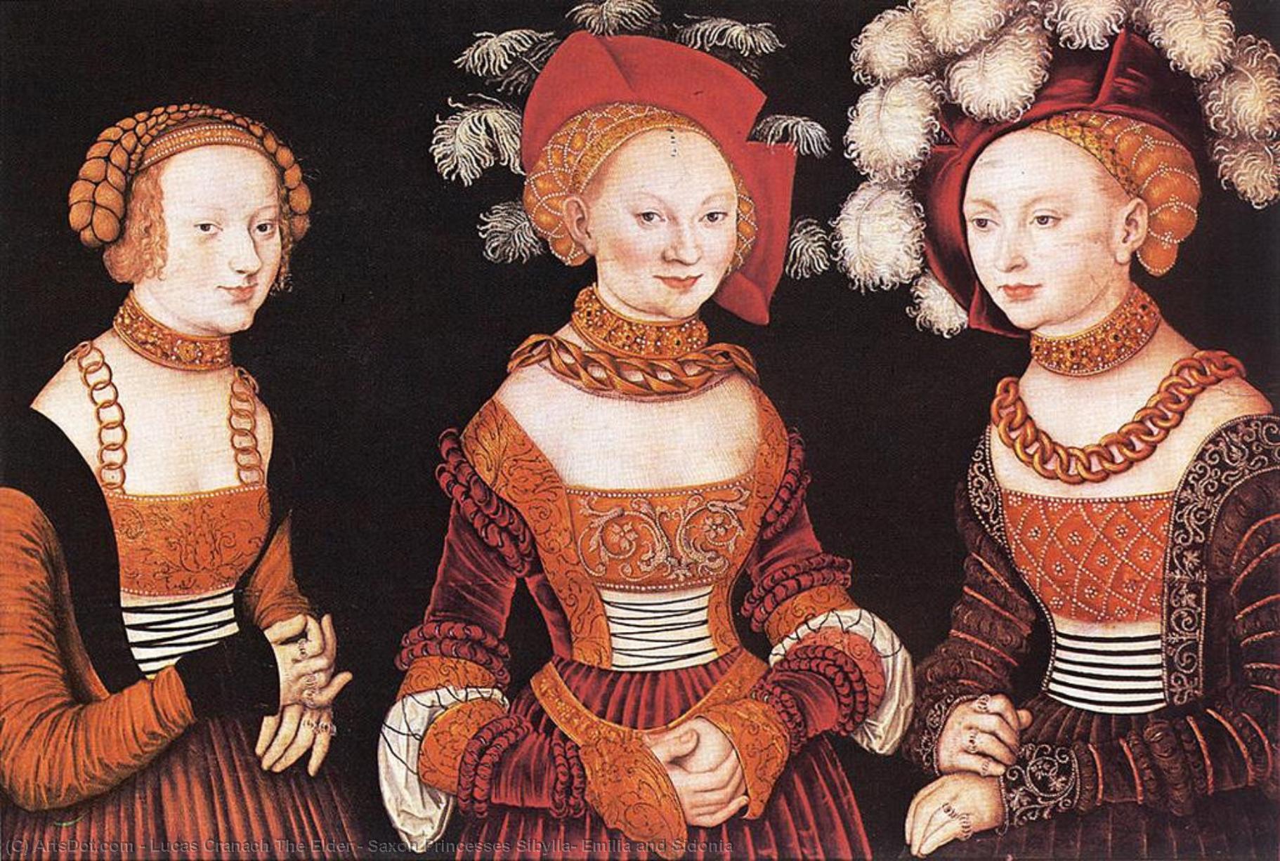 Wikioo.org - The Encyclopedia of Fine Arts - Painting, Artwork by Lucas Cranach The Elder - Saxon Princesses Sibylla, Emilia and Sidonia