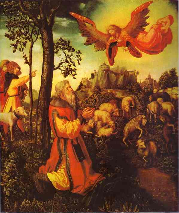 WikiOO.org – 美術百科全書 - 繪畫，作品 Lucas Cranach The Elder - 外观 的  一个  天使  之前  约阿希姆