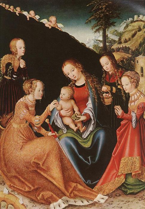 Wikioo.org - The Encyclopedia of Fine Arts - Painting, Artwork by Lucas Cranach The Elder - The Mystic Marriage of St. Catherine