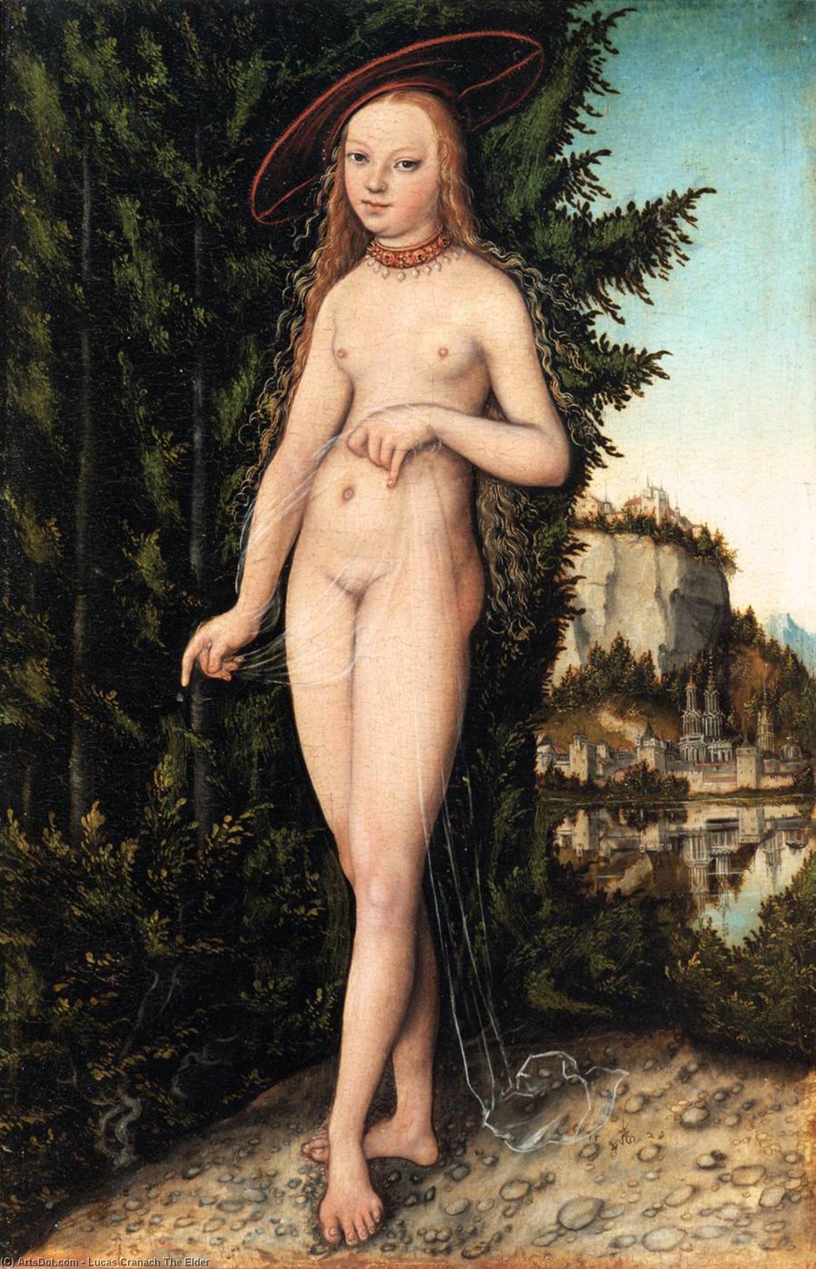 Wikioo.org - The Encyclopedia of Fine Arts - Painting, Artwork by Lucas Cranach The Elder - Venus standing in a landscape
