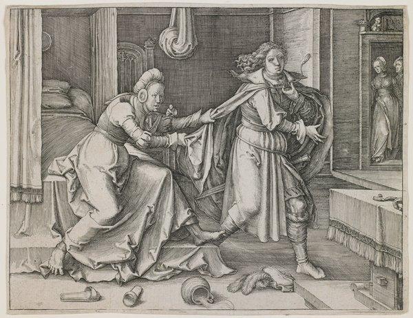 WikiOO.org - Encyclopedia of Fine Arts - Maleri, Artwork Lucas Van Leyden - Joseph Escaping Potiphar's Wife