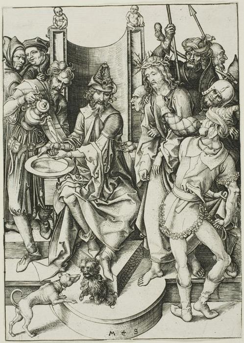 WikiOO.org - Encyclopedia of Fine Arts - Maalaus, taideteos Martin Schongauer - Chirst befire pilate