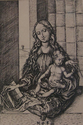 WikiOO.org - Encyclopedia of Fine Arts - Målning, konstverk Martin Schongauer - madonna with the parrot