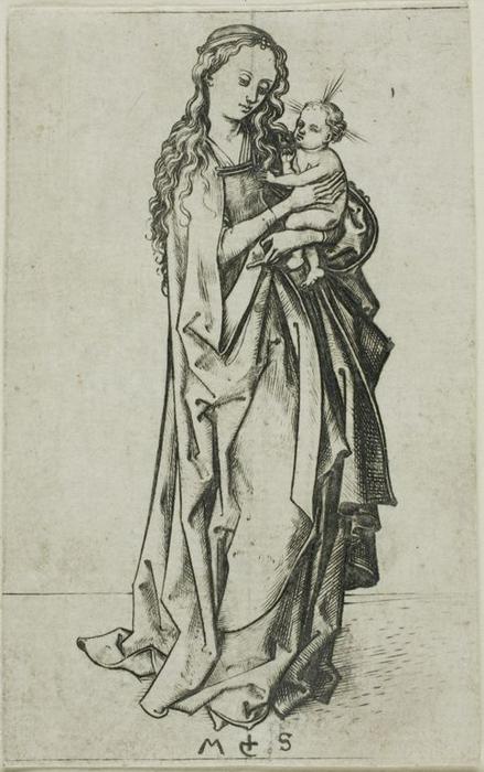 Wikioo.org – L'Enciclopedia delle Belle Arti - Pittura, Opere di Martin Schongauer - piccola in piedi madonna col bambino