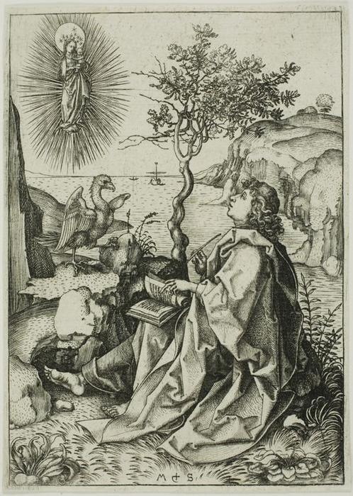 Wikioo.org - The Encyclopedia of Fine Arts - Painting, Artwork by Martin Schongauer - St. Jhon the Evangelist on Patmos