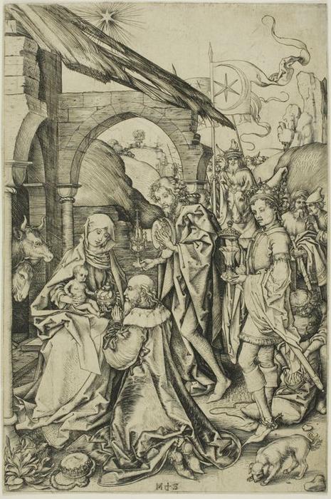 Wikioo.org - The Encyclopedia of Fine Arts - Painting, Artwork by Martin Schongauer - The Adoation of the Magi
