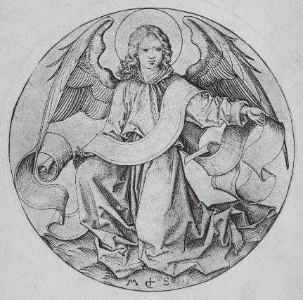 Wikioo.org - The Encyclopedia of Fine Arts - Painting, Artwork by Martin Schongauer - The Angel of Saint Matthew