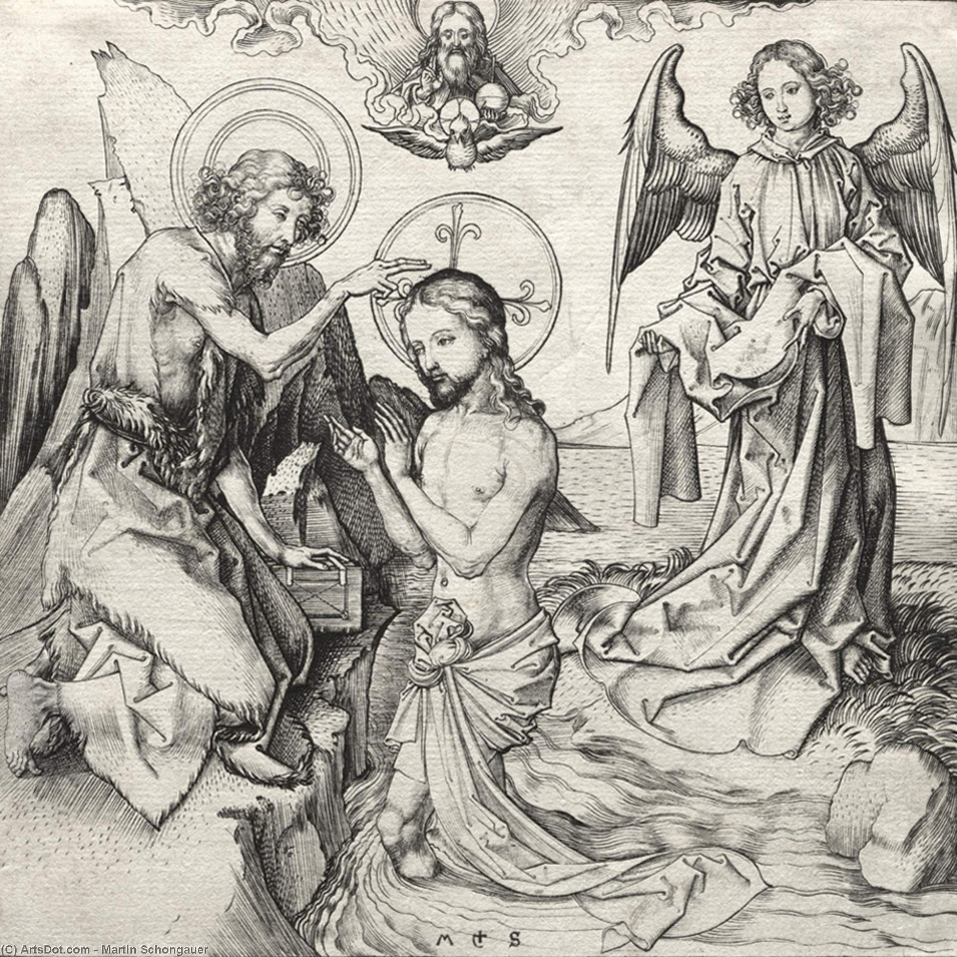 Wikioo.org - The Encyclopedia of Fine Arts - Painting, Artwork by Martin Schongauer - The baptism of Chisrt in the jordan