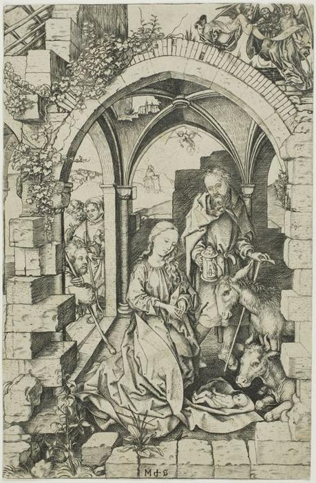 Wikioo.org - The Encyclopedia of Fine Arts - Painting, Artwork by Martin Schongauer - The Nativity ,from Life of the Virgin