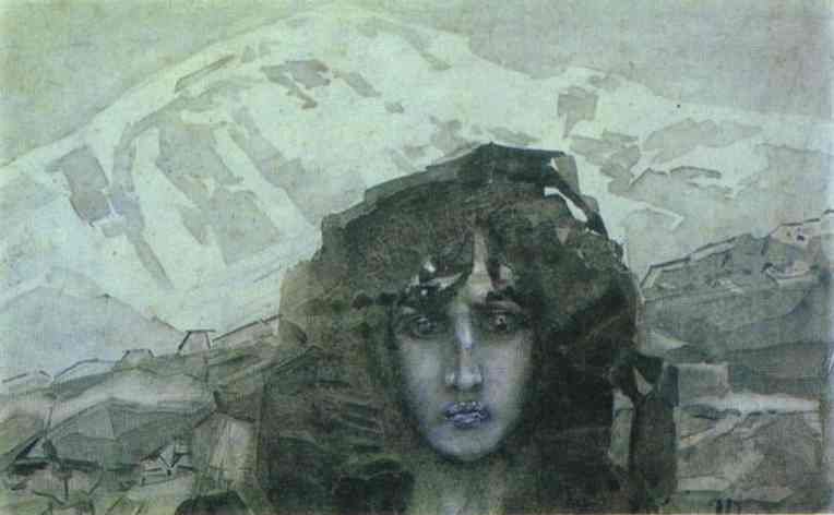 Wikioo.org - The Encyclopedia of Fine Arts - Painting, Artwork by Mikhail Vrubel - Head of Demon