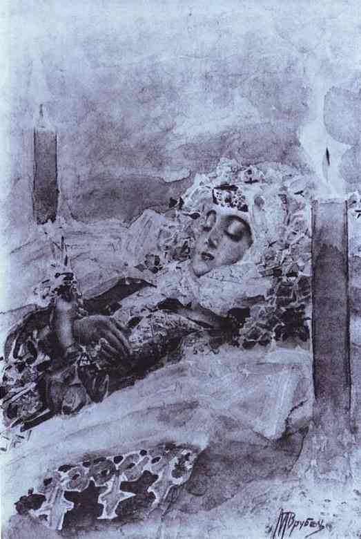 Wikioo.org - The Encyclopedia of Fine Arts - Painting, Artwork by Mikhail Vrubel - Tamara Lying in State