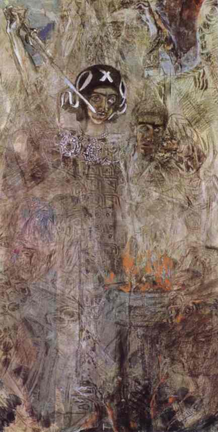 Wikioo.org - Bách khoa toàn thư về mỹ thuật - Vẽ tranh, Tác phẩm nghệ thuật Mikhail Vrubel - The Vision of the Prophet Ezekiel