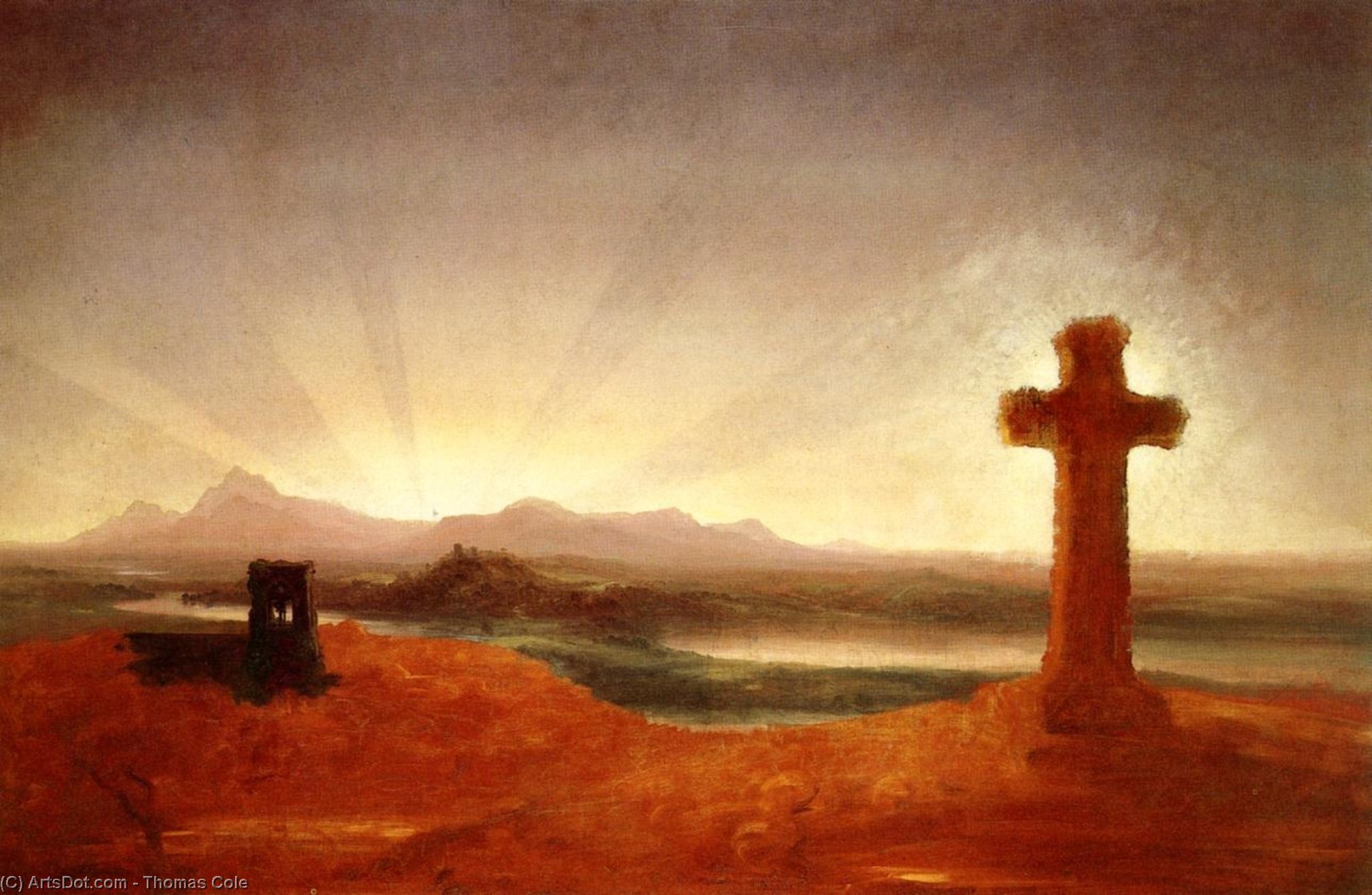 Wikioo.org - The Encyclopedia of Fine Arts - Painting, Artwork by Thomas Cole - Cross at Sunset