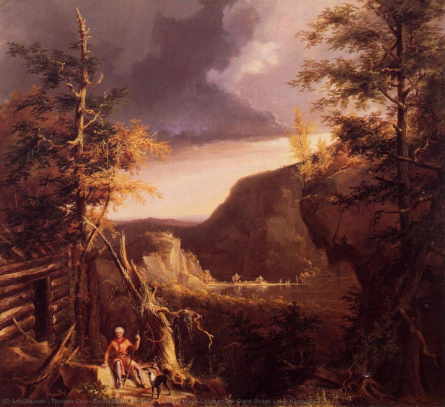 Wikioo.org - The Encyclopedia of Fine Arts - Painting, Artwork by Thomas Cole - Daniel Boone Sitting at the Door of His Cabin on the Great Osage Lake, Kentucky