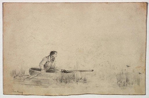 WikiOO.org - Encyclopedia of Fine Arts - Målning, konstverk Thomas Cole - Ducking - Man in a Boat Holding Gun
