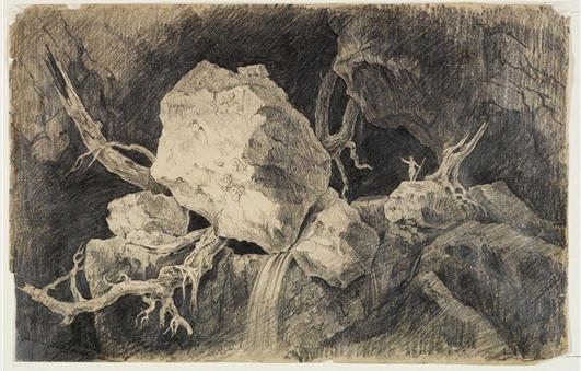 WikiOO.org - 百科事典 - 絵画、アートワーク Thomas Cole - ハンター 立っている  インチ  洞窟  近い  ロック  と  滝