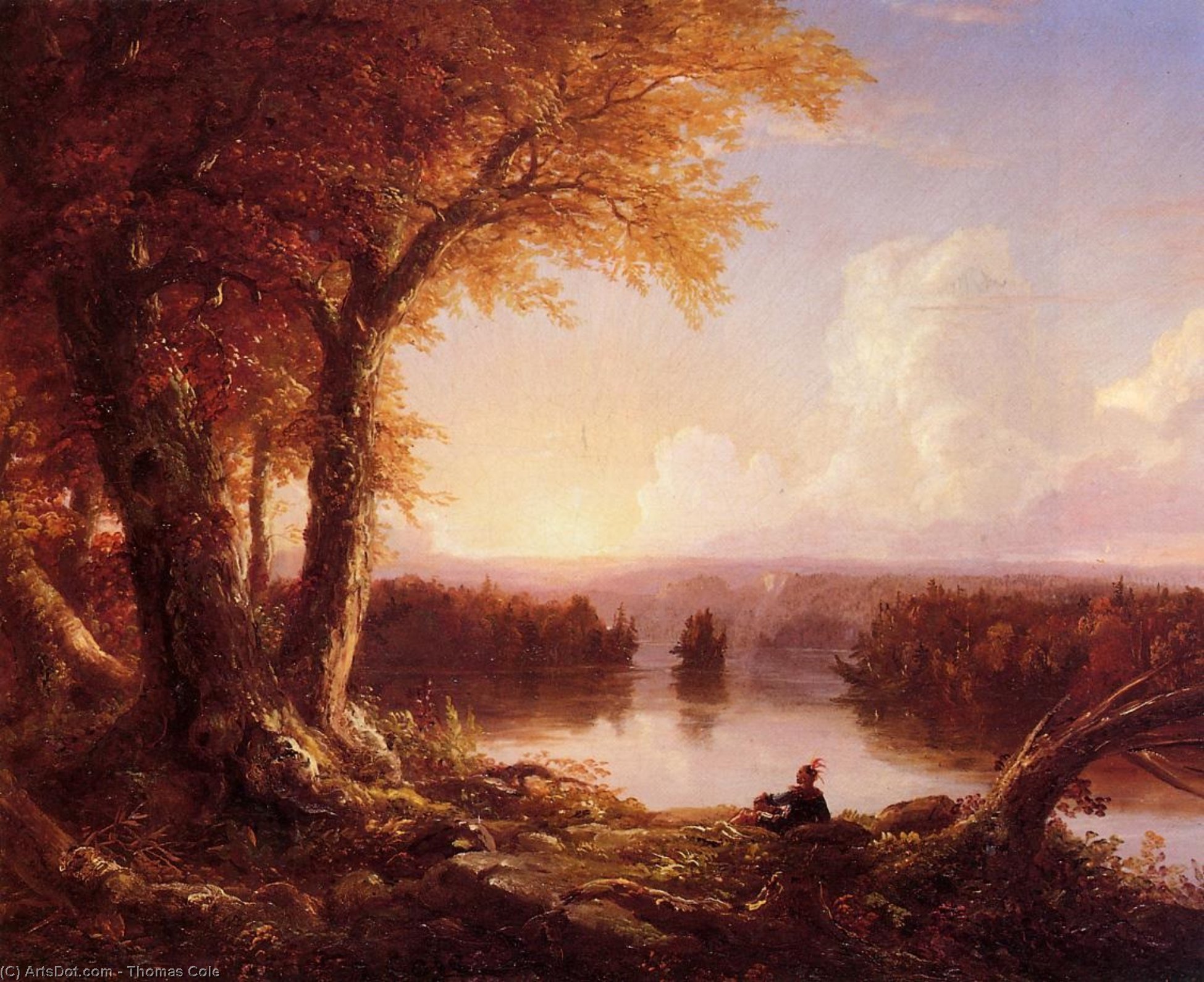 Wikioo.org - The Encyclopedia of Fine Arts - Painting, Artwork by Thomas Cole - Indian at Sunset