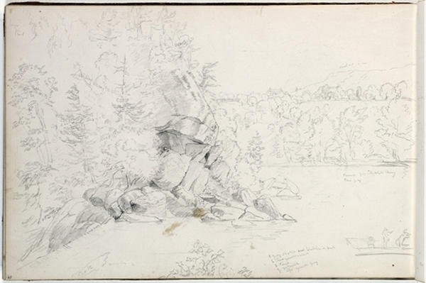 WikiOO.org - Encyclopedia of Fine Arts - Lukisan, Artwork Thomas Cole - Study, rocky landscape, lake