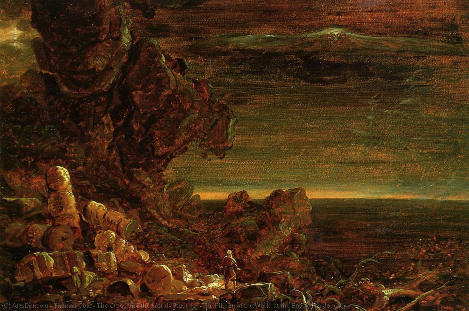 Wikioo.org - The Encyclopedia of Fine Arts - Painting, Artwork by Thomas Cole - The Cross and the World, Study for 'The Pilgrim of the World at the End of His Journey'