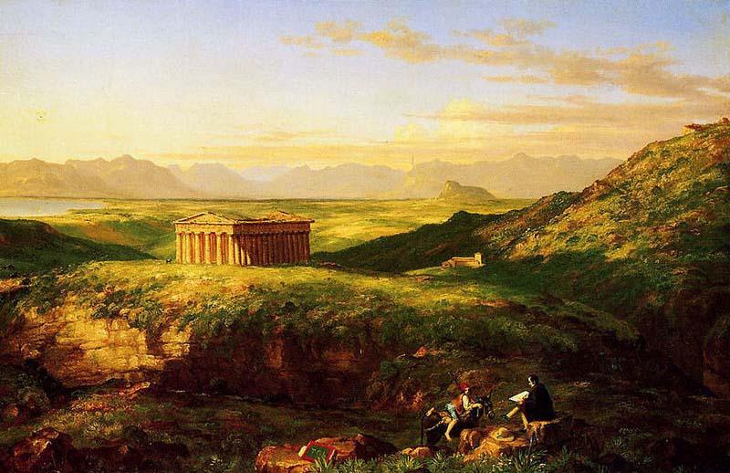 WikiOO.org - Encyclopedia of Fine Arts - Lukisan, Artwork Thomas Cole - The Temple of Segesta with the Artist Sketching