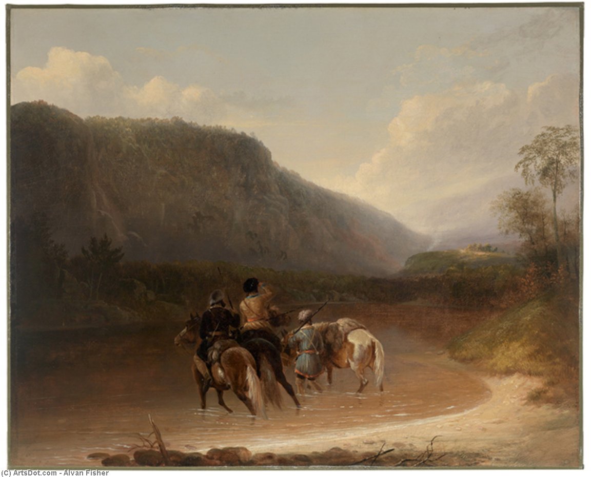 Wikioo.org - The Encyclopedia of Fine Arts - Painting, Artwork by Alvan Fisher - Trappers Discover the Smoke of an Indian Camp in the Distance
