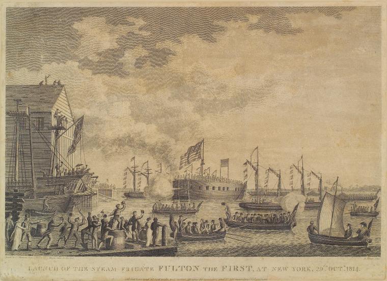 Wikioo.org - สารานุกรมวิจิตรศิลป์ - จิตรกรรม Benjamin Tanner - Launch of the Steamship Frigate Fulton, at New York, 29th Oct. 1814
