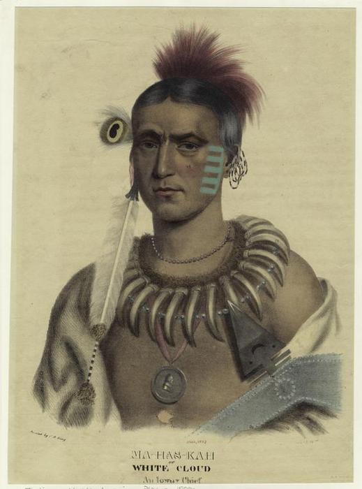 Wikioo.org - The Encyclopedia of Fine Arts - Painting, Artwork by Charles Bird King - Ma-Has-Kah or White Cloud. an Ioway chief