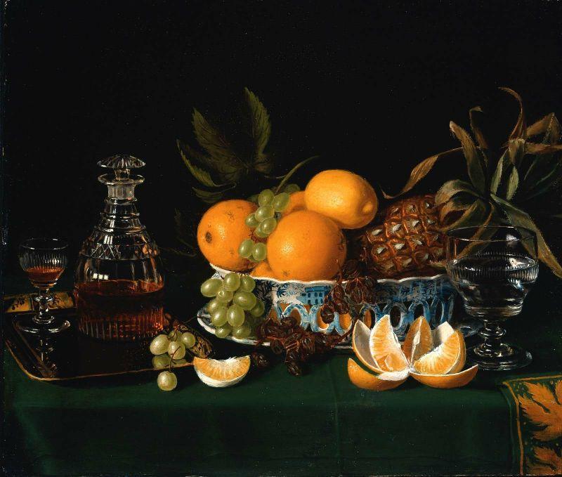 Wikioo.org - The Encyclopedia of Fine Arts - Painting, Artwork by Charles Bird King - Still Life on a Green Table Cloth